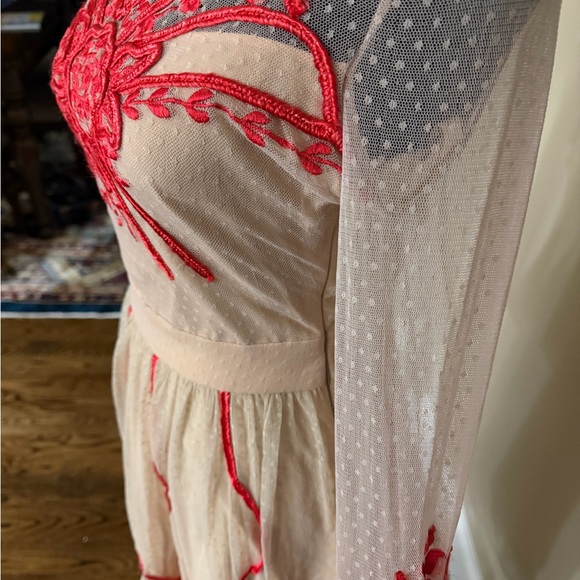 Romantic Nude Alice by Temperly Dress with Red Embroidery - Picture 8 of 11